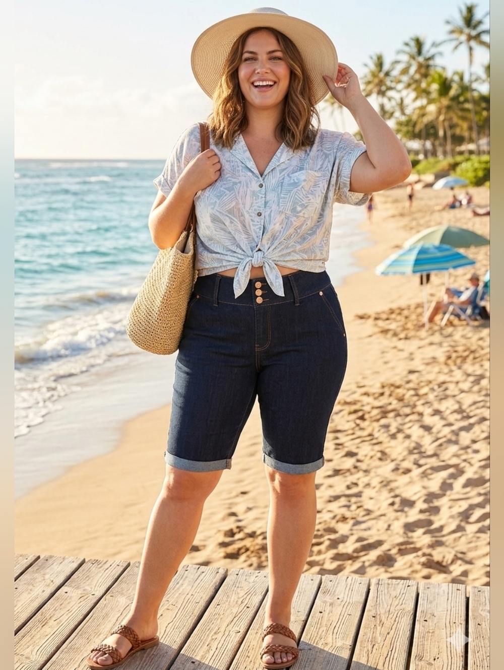 Sandpiper 16W High-Rise Dark Wash Bermuda Shorts - Women